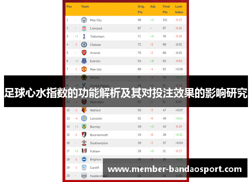 足球心水指数的功能解析及其对投注效果的影响研究 足球心水指数的功能解析及其对投注效果的影响研究